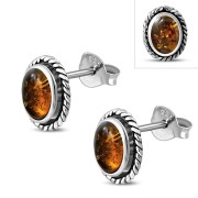 Large Oval Baltic Amber Stud Silver Earrings, e336